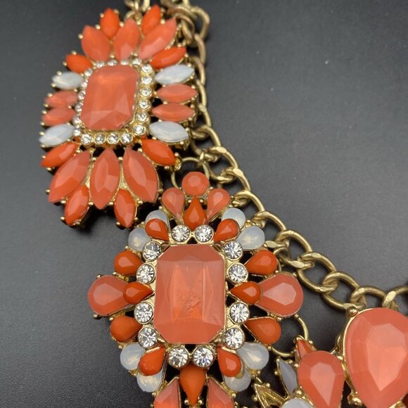 Orange Rhinestone Necklace Statement Couture Runway Glamour Curb Link 17" LOOK - Picture 6 of 10